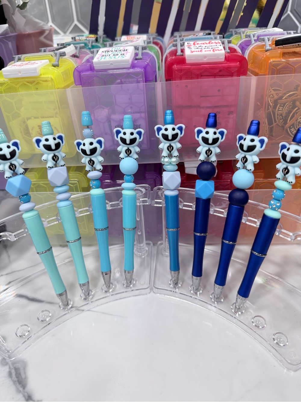 Poppy Playtime Bubba Bubbaphant Blue elephant beaded pens.